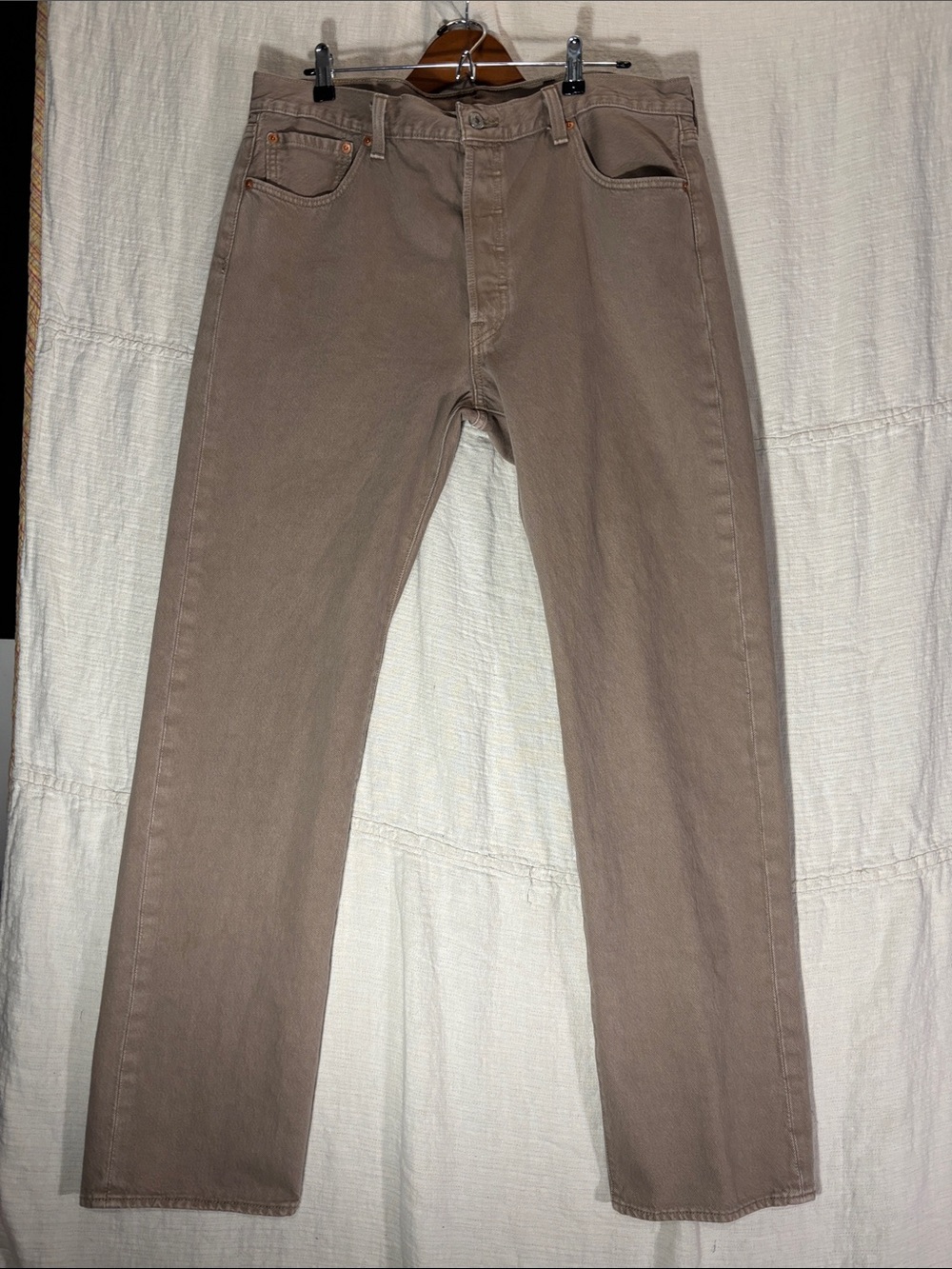 Levi’s 501 Original Fit Jeans Beige Khaki 36x34 Button Fly Straight Leg EUC